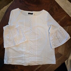 IVANKA TRUMP White Boxy Bell Sleeve Blouse